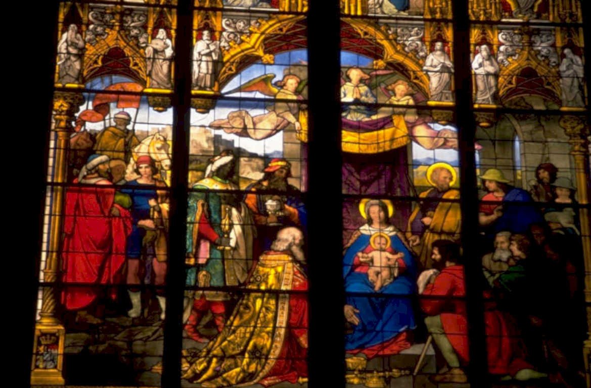 stained glass nativity 2 1980s 1990s A4 Photo Print