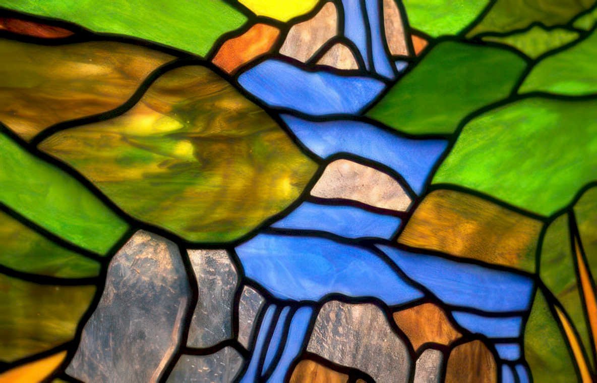 stained glass waterfall Vintage A4 Photo Print