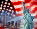 statue liberty skyline Flags1980s A4 Photo Print