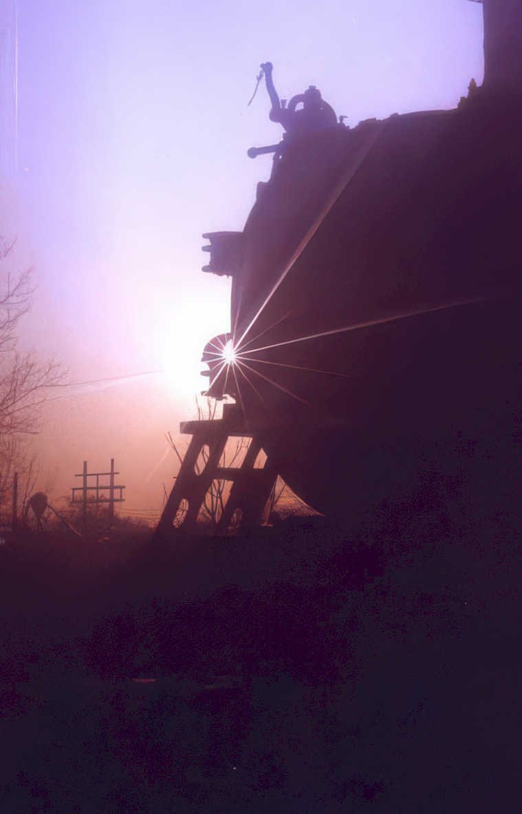 steam locomotive sunset