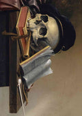 still life with skull books flute and pipe harmen steenwyck crop A4 Photo Print