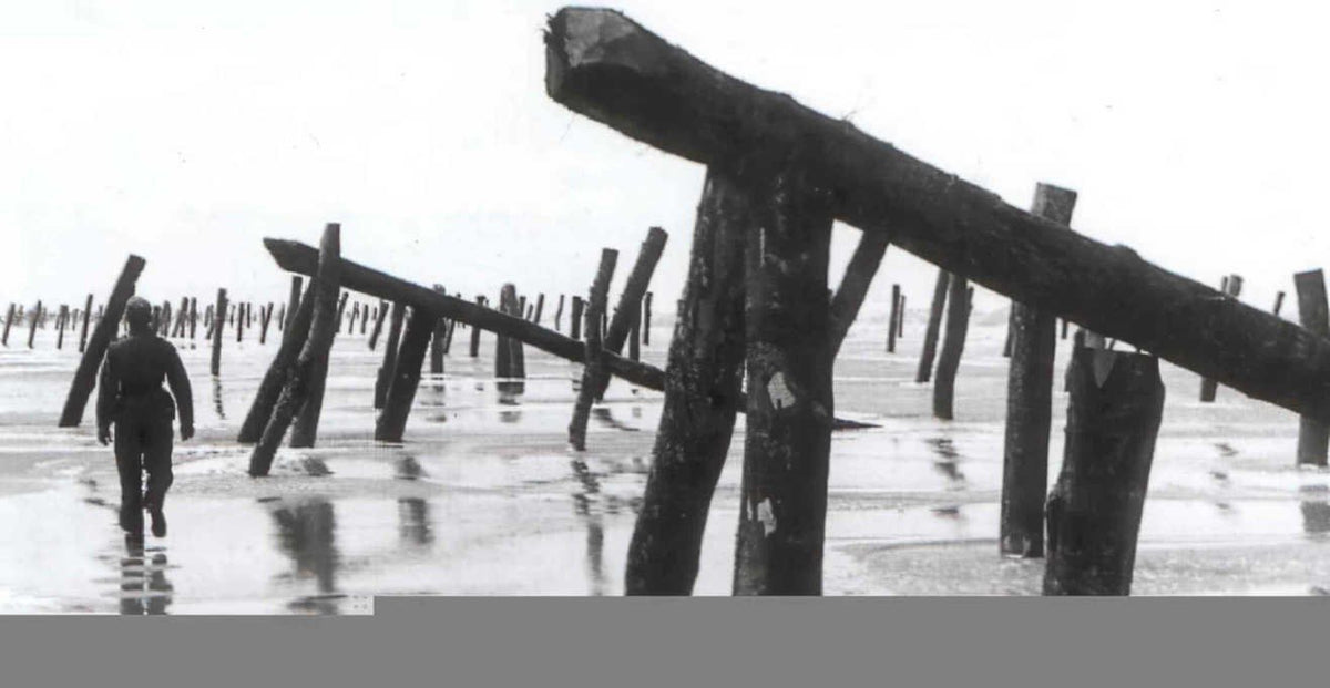 stormybeachpilings humanfigure Vintage world war A4 Photo Print