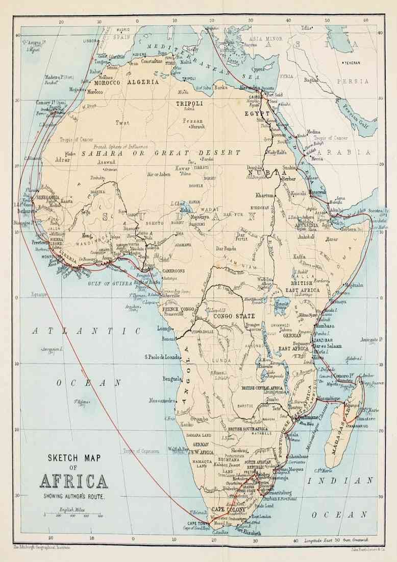 stretched Map Round the black mans garden 1893 Sketch map of Africa A4 Photo Print