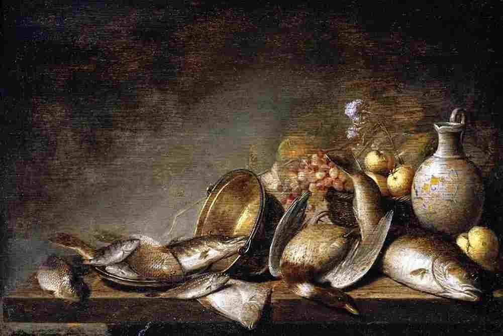 stw Still Life Fish Game Grapes Art A4 Photo Print