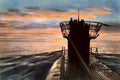 submarine sunset uboat Vintage world war A4 Photo Print