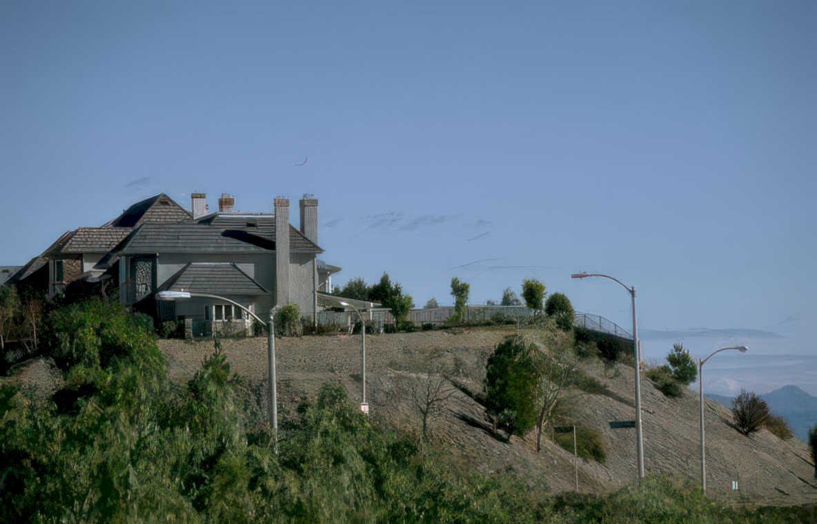 suburban home hillside Vintage A4 Photo Print