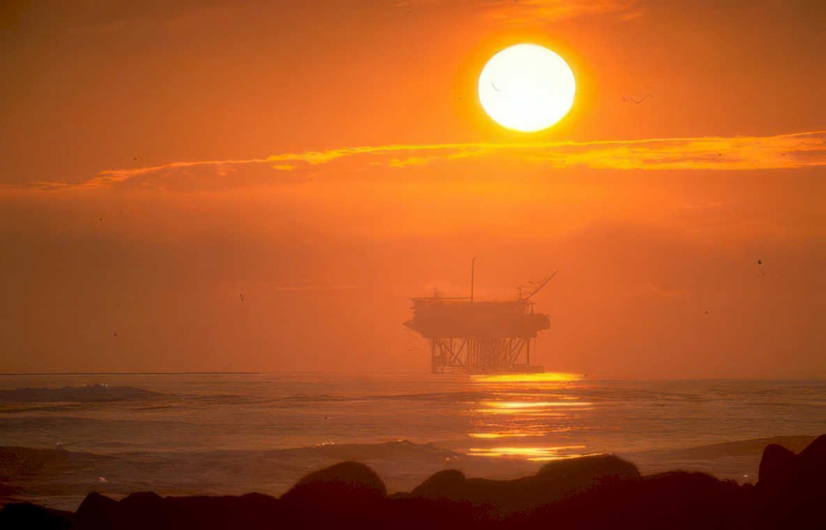 sunrise oil platform Vintage A4 Photo Print