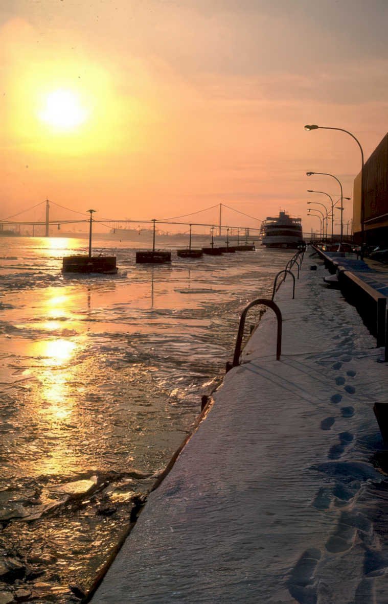 sunrise waterfront ferry Vintage A4 Photo Print