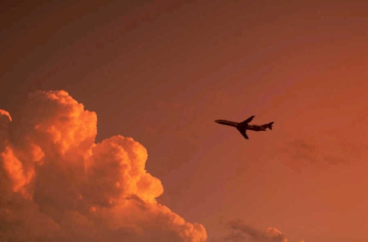 sunset airplane clouds 1980s 1990s A4 Photo Print