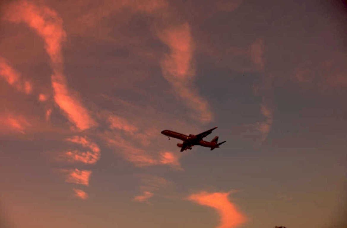 sunset airplane sky 1980s 1990s A4 Photo Print