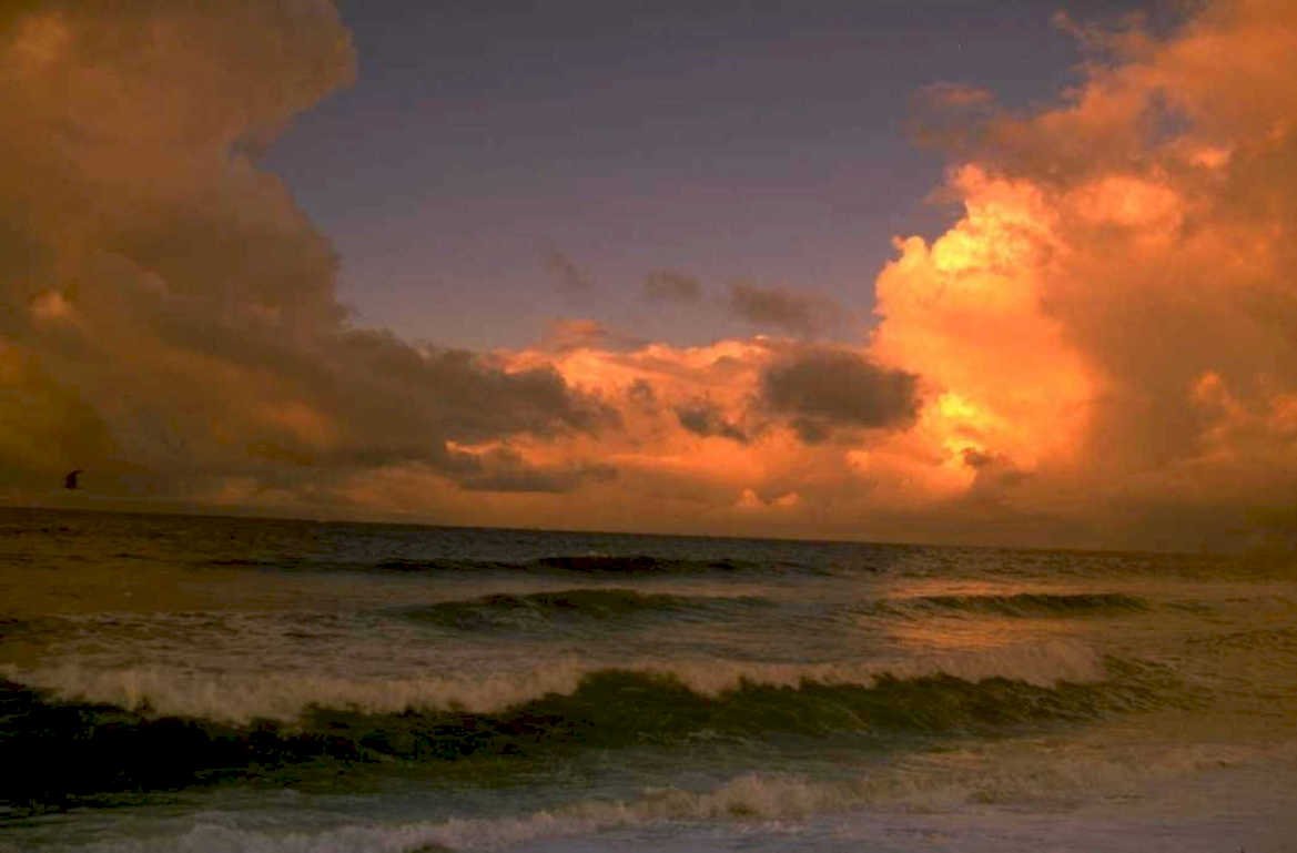sunset beach clouds 1980s 1990s A4 Photo Print