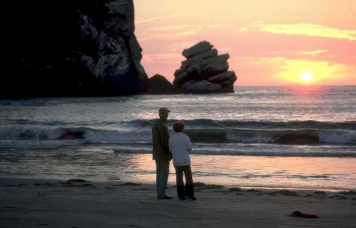 sunset beach figures Vintage A4 Photo Print