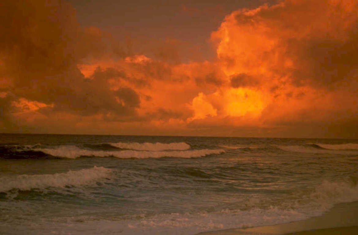sunset beach orange 1980s 1990s A4 Photo Print