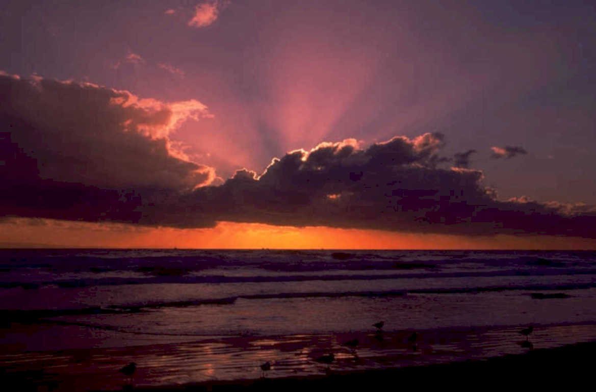 sunset beach purple 1980s 1990s A4 Photo Print