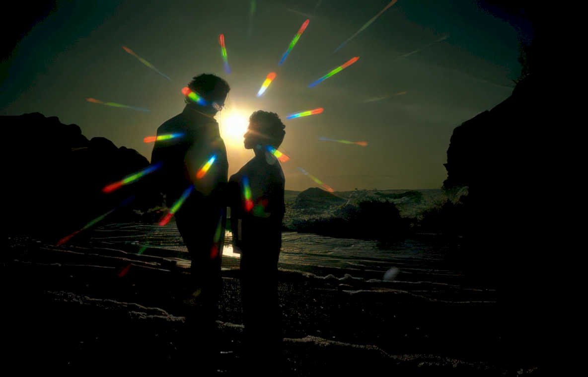 sunset beach rainbow Vintage A4 Photo Print