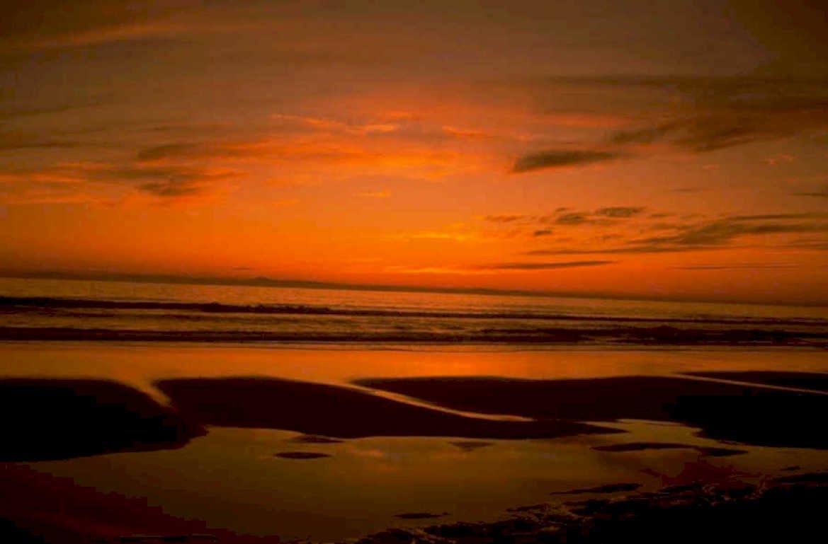 sunset beach reflection 1980s 1990s A4 Photo Print
