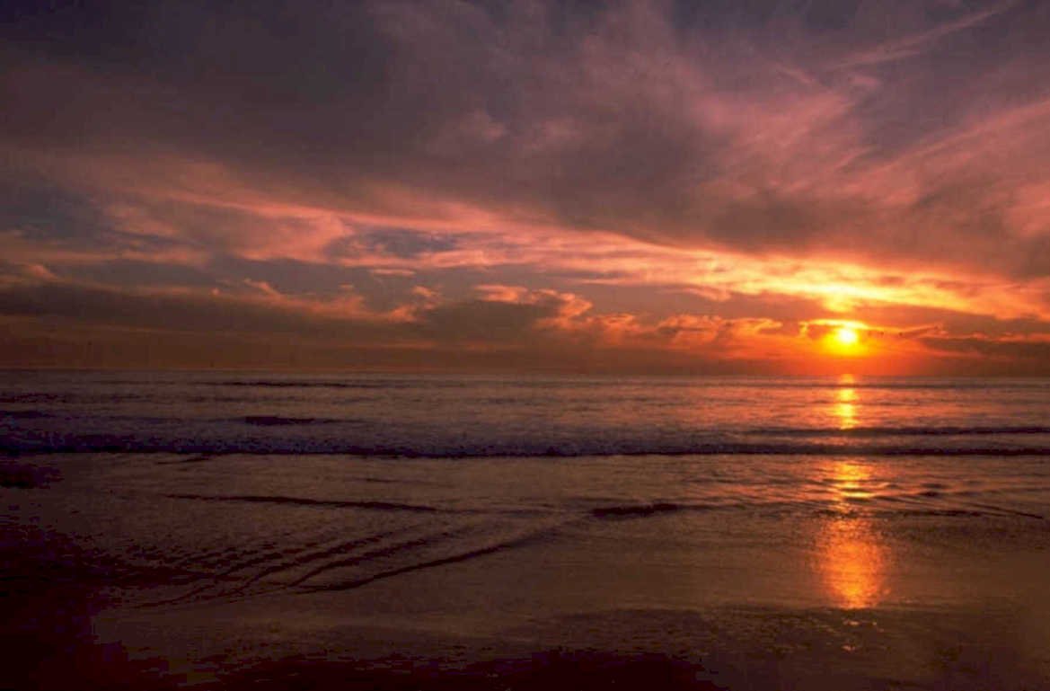 sunset beach reflection 5 1980s 1990s A4 Photo Print