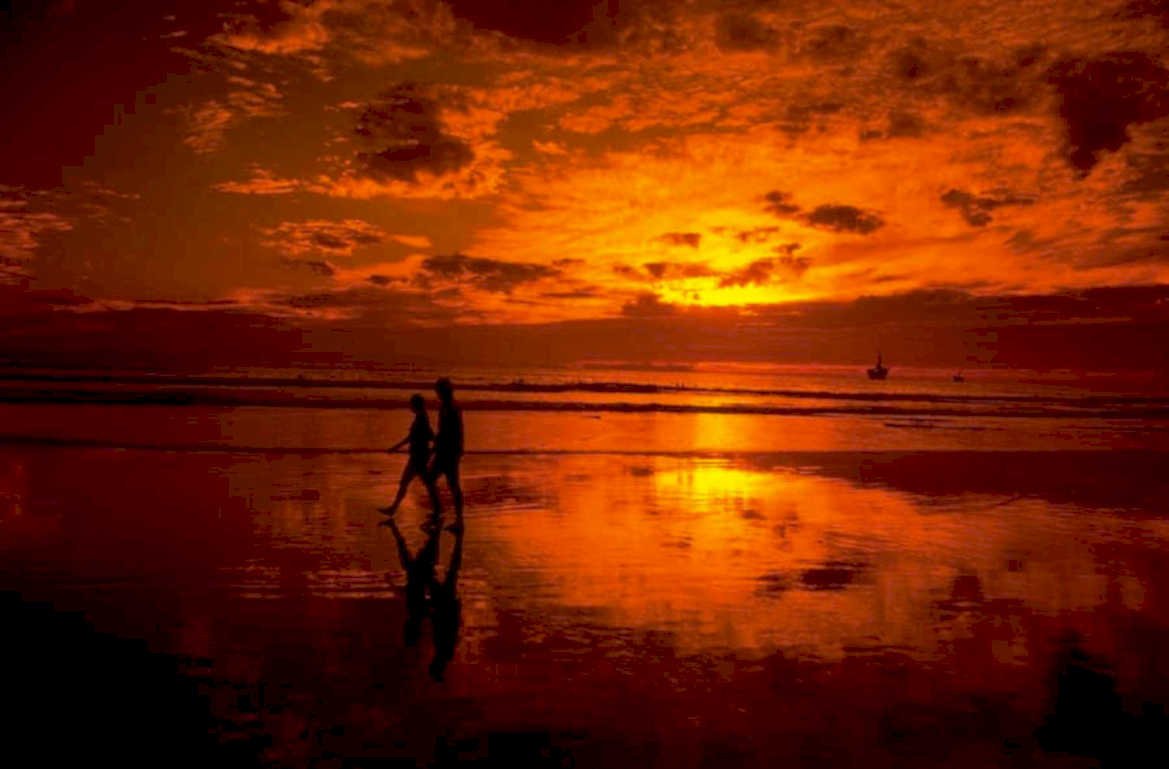 sunset beach silhouettes 1980s 1990s A4 Photo Print