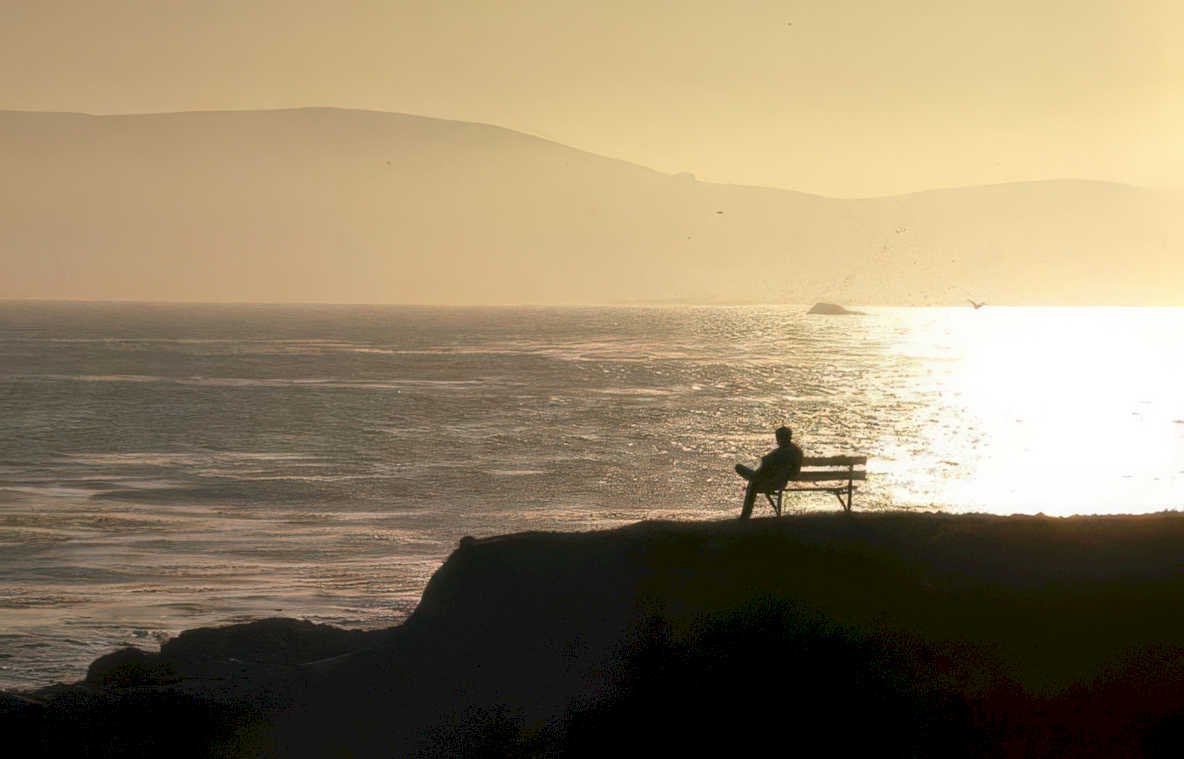sunset bench ocean Vintage A4 Photo Print