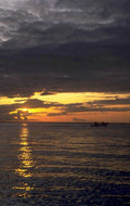 sunset boat reflection 1980s 1990s A4 Photo Print