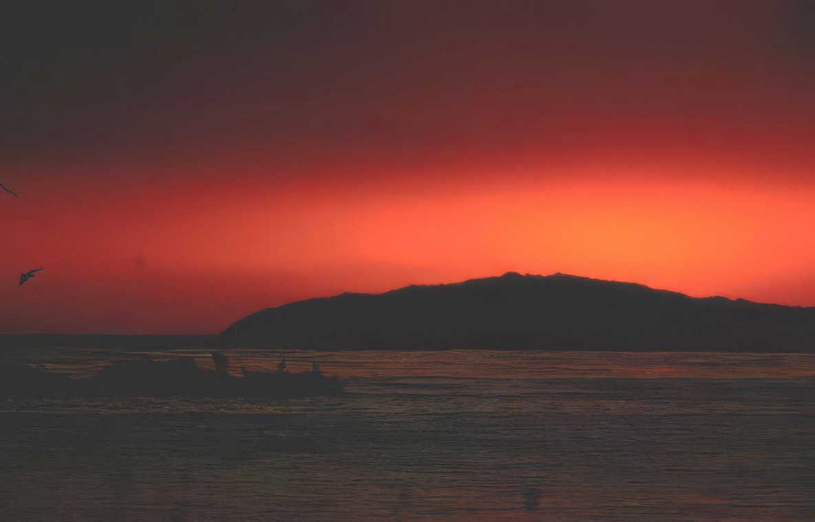 sunset boats ocean Vintage A4 Photo Print