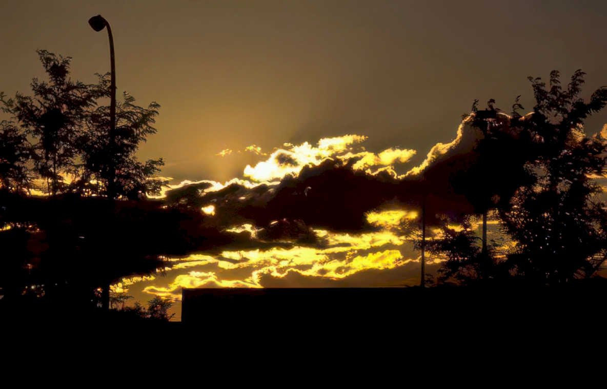 sunset cityscape clouds Vintage A4 Photo Print