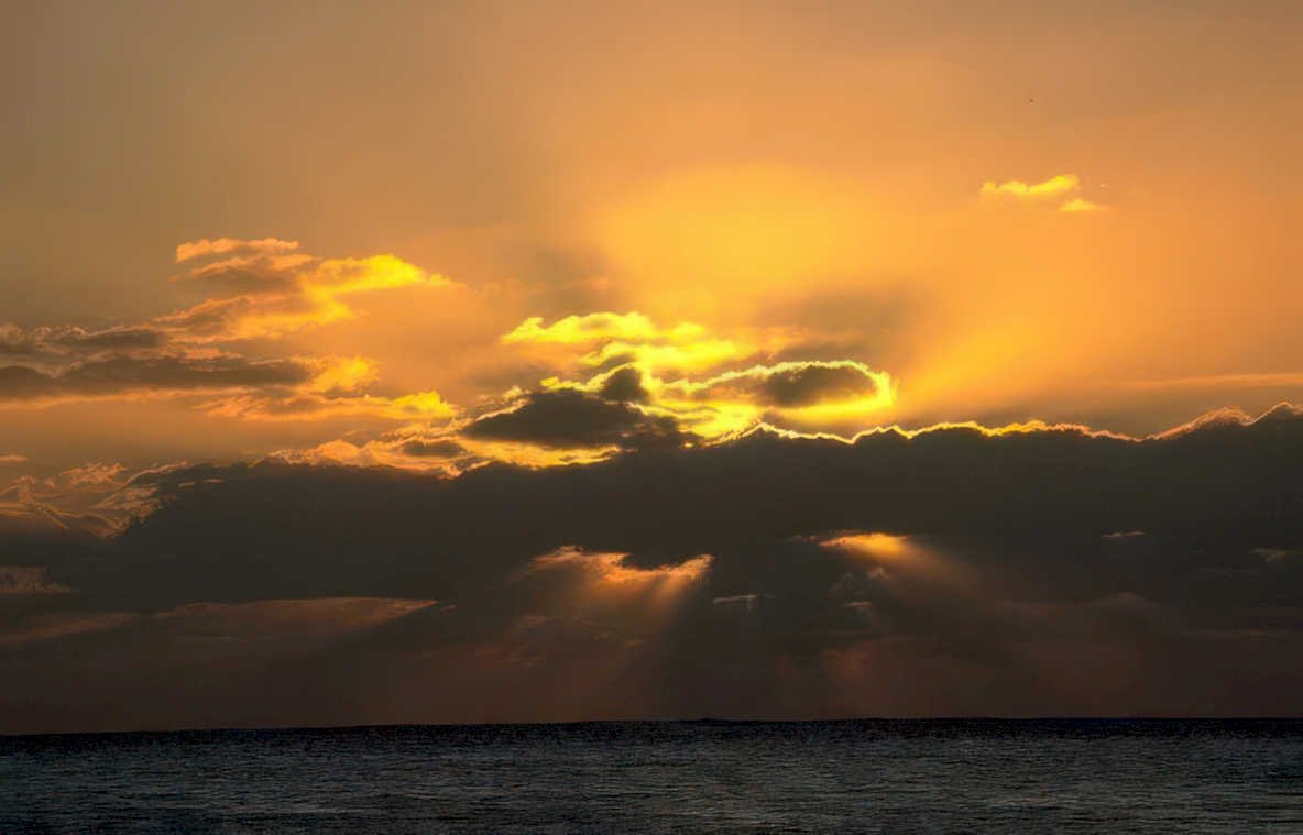 sunset clouds ocean Vintage A4 Photo Print