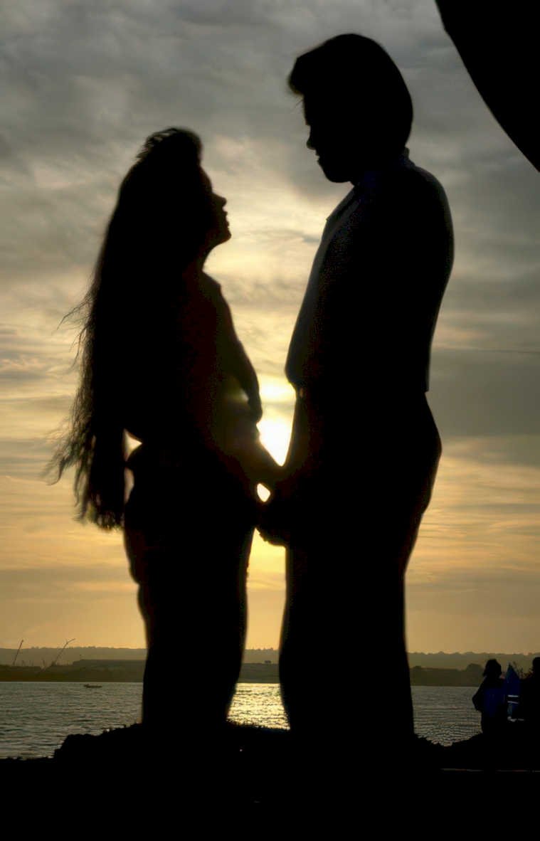 sunset couple beach Vintage A4 Photo Print