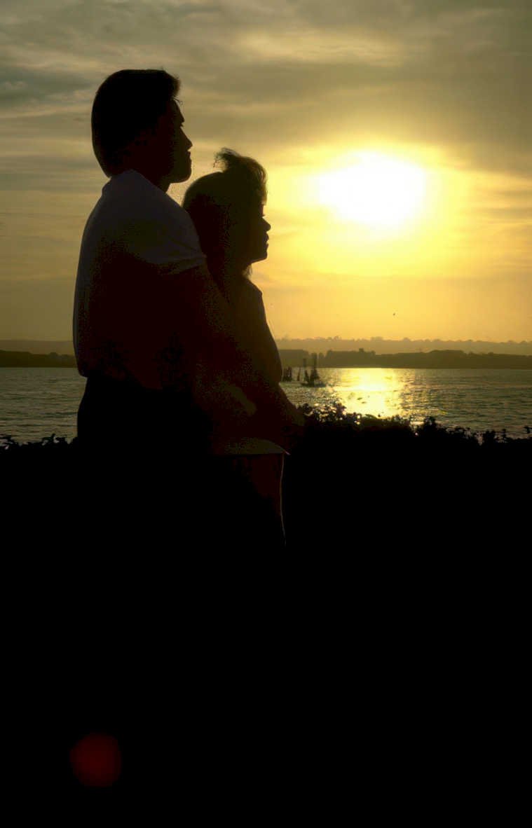 sunset couple reflection Vintage A4 Photo Print