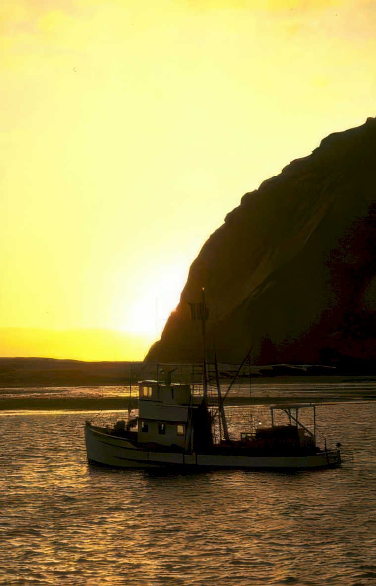 sunset fishing boat Vintage A4 Photo Print