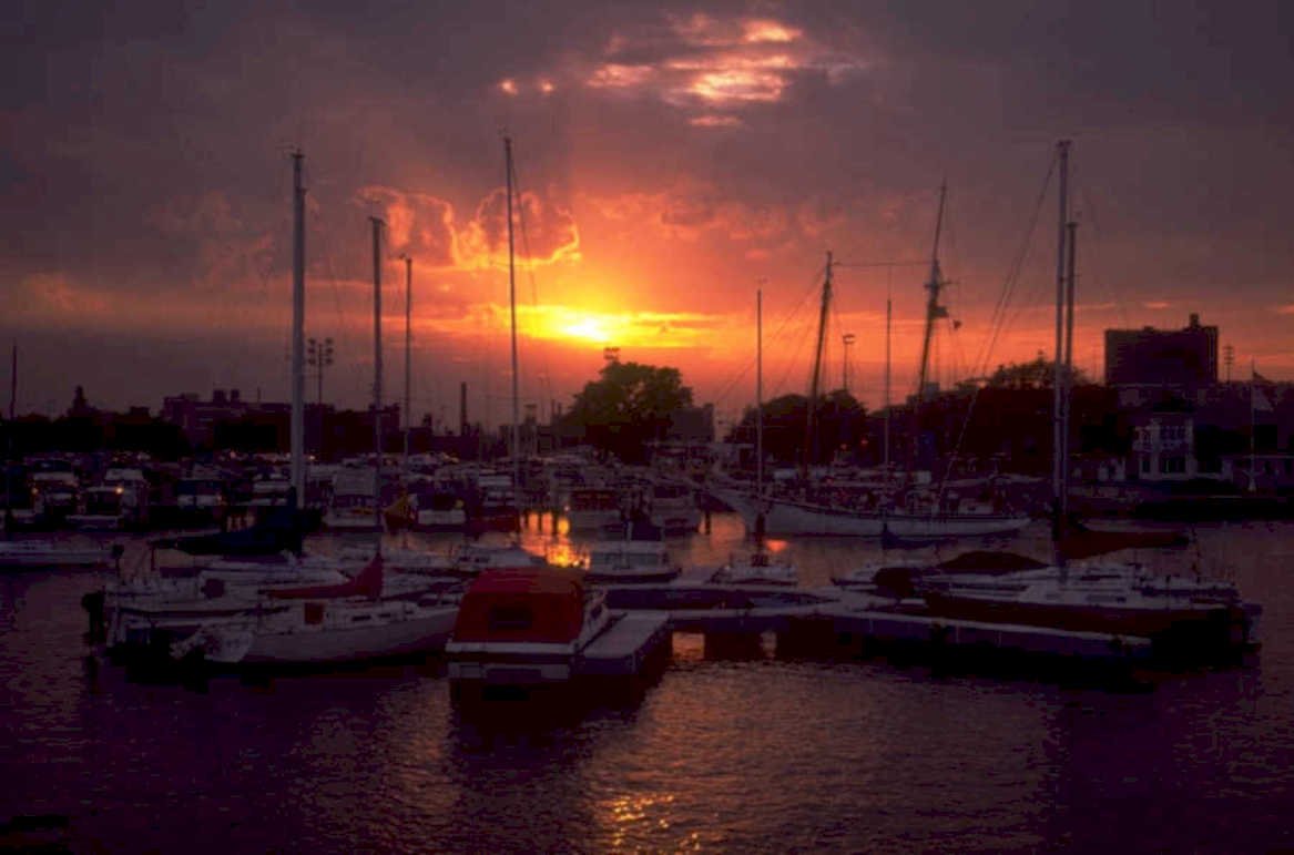 sunset harbor boats 1 1980s 1990s A4 Photo Print