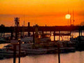 sunset harbor boats 11980s 1990s A4 Photo Print