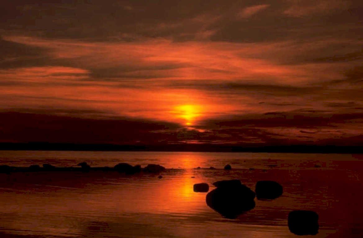 sunset lake rocks 1980s 1990s A4 Photo Print