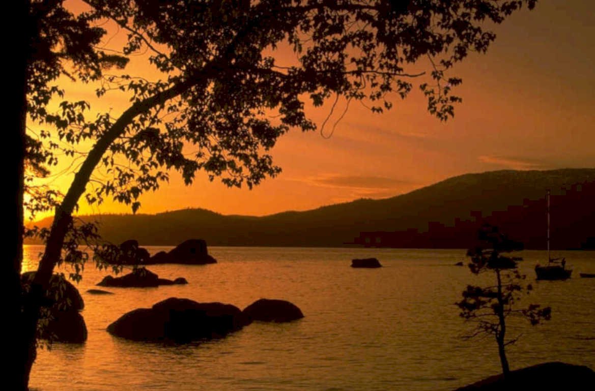 sunset lake silhouette 2 1980s 1990s A4 Photo Print