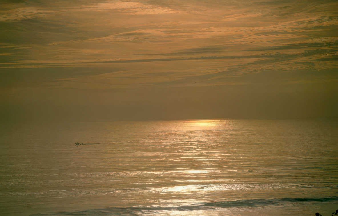 sunset ocean boat Vintage A4 Photo Print