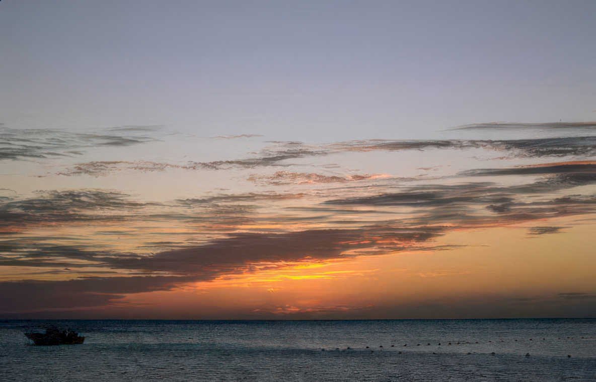 sunset ocean boats Vintage A4 Photo Print