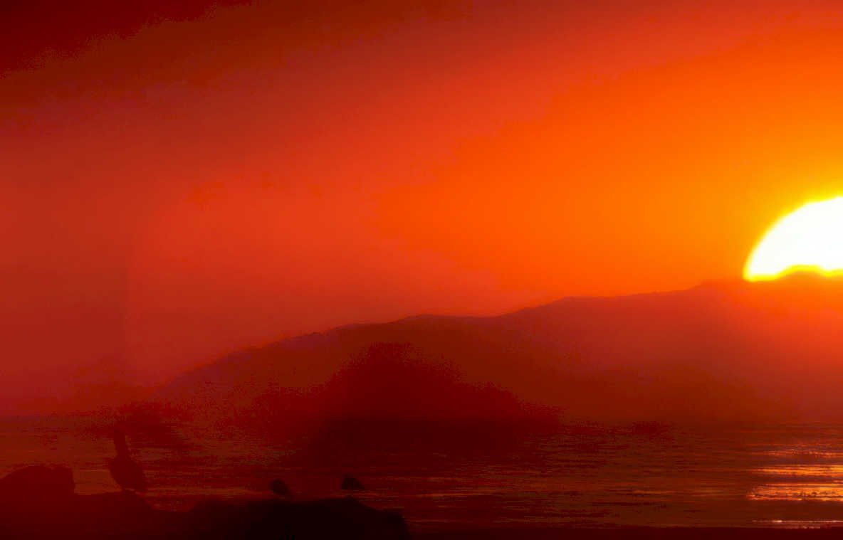 sunset ocean hills Vintage A4 Photo Print