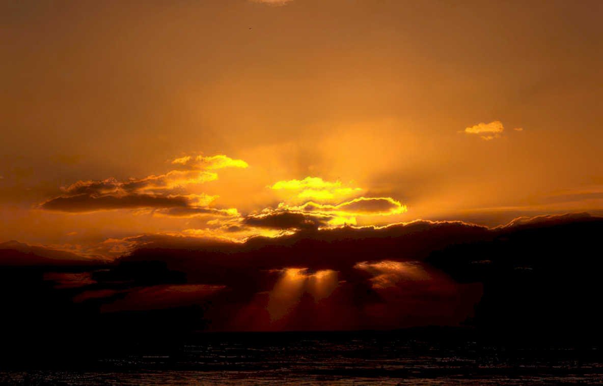 sunset ocean rays Vintage A4 Photo Print