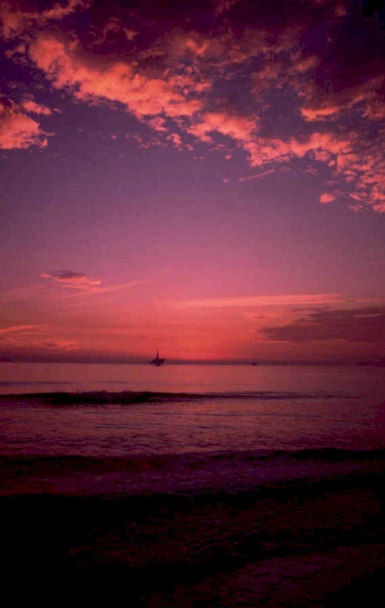 sunset ocean rig 1980s 1990s A4 Photo Print 42