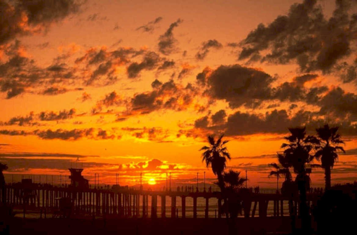 sunset pier longbeach 1980s 1990s A4 Photo Print