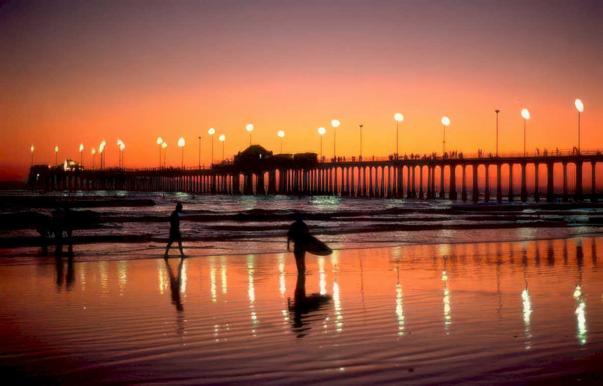 sunset pier silhouetted Vintage A4 Photo Print