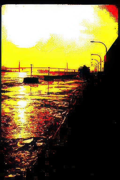 sunset reflection waterfront Vintage A4 Photo Print