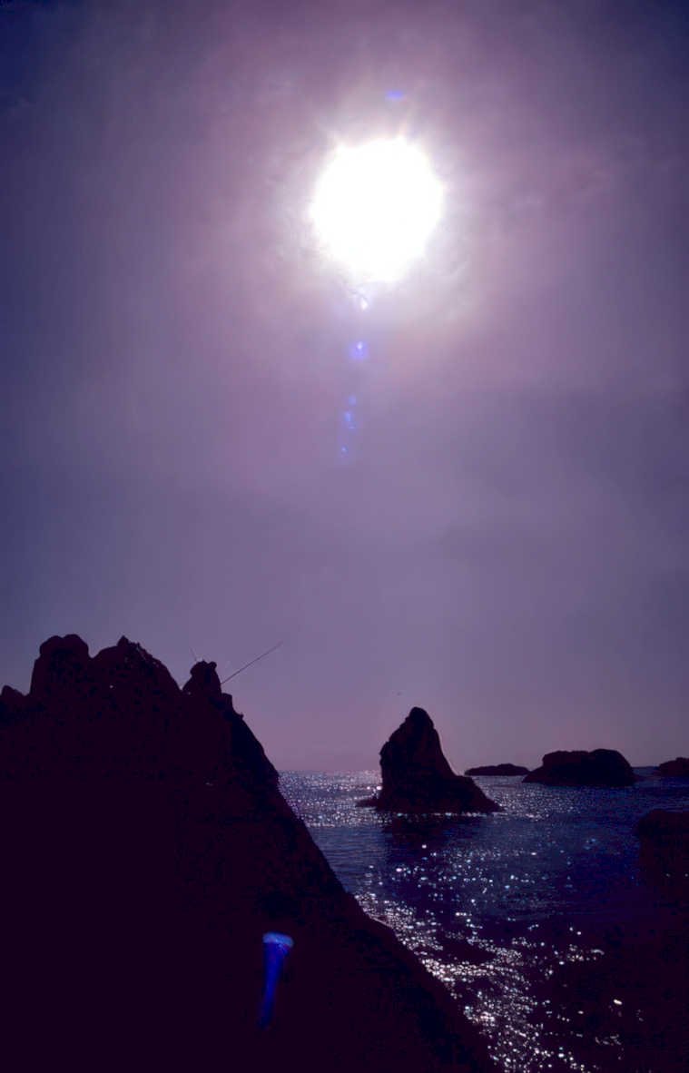 sunset rocks ocean Vintage A4 Photo Print