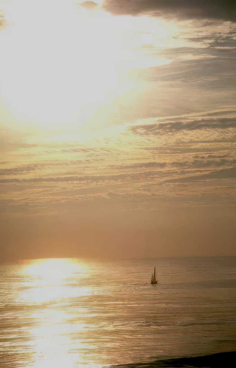 sunset sail boat Vintage A4 Photo Print