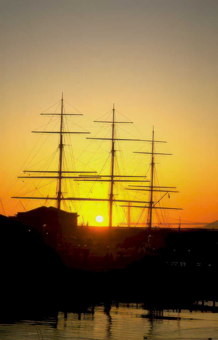sunset sailboat harbor Vintage A4 Photo Print