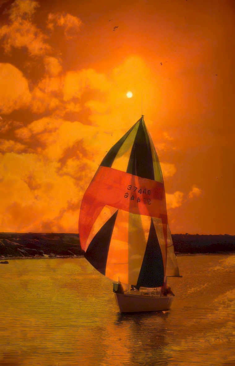 sunset sailboat lake Vintage A4 Photo Print