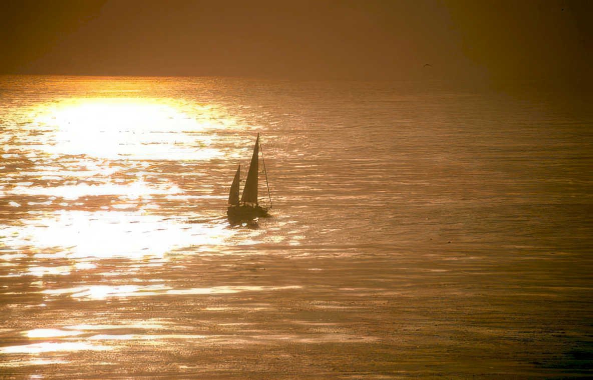 sunset sailboat ocean 2 Vintage A4 Photo Print