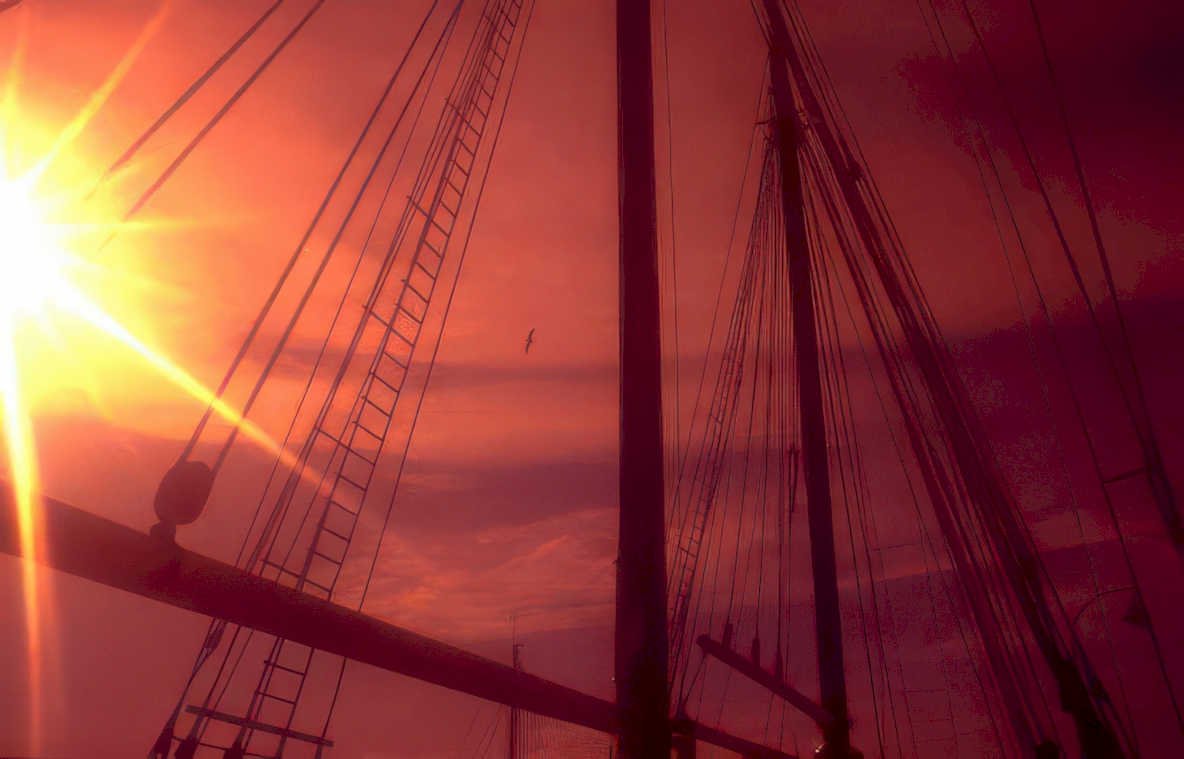 sunset sailboat sail Vintage A4 Photo Print