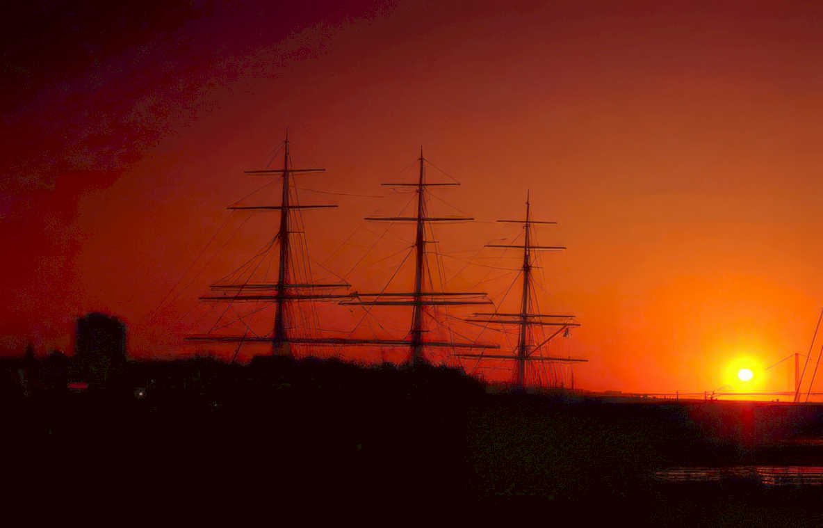 sunset sailing ship Vintage A4 Photo Print