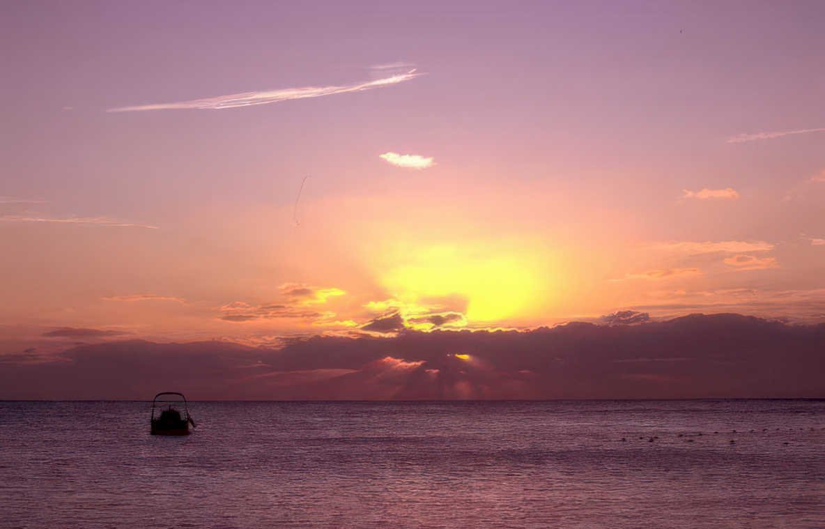 sunset seascape boat Vintage A4 Photo Print
